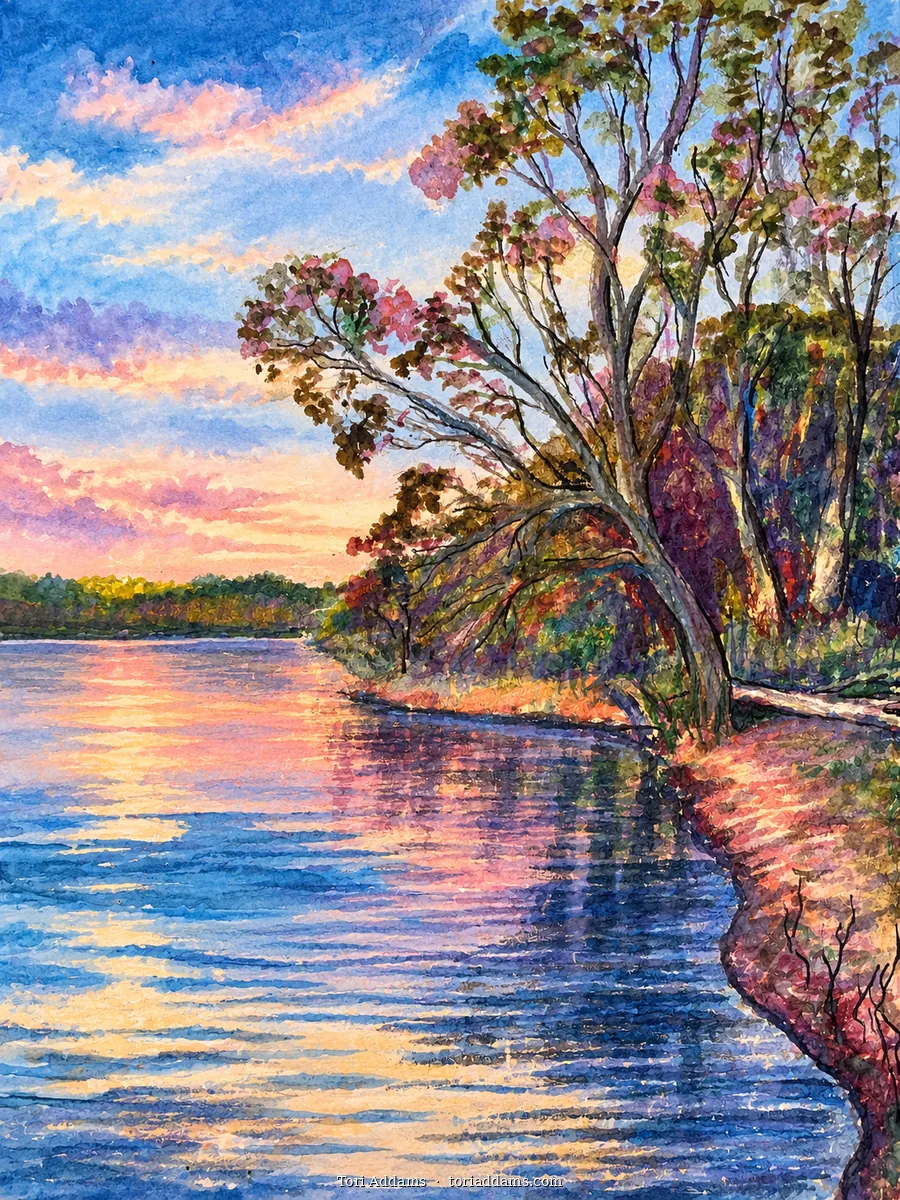 Colourful sky reflected on a quiet lake