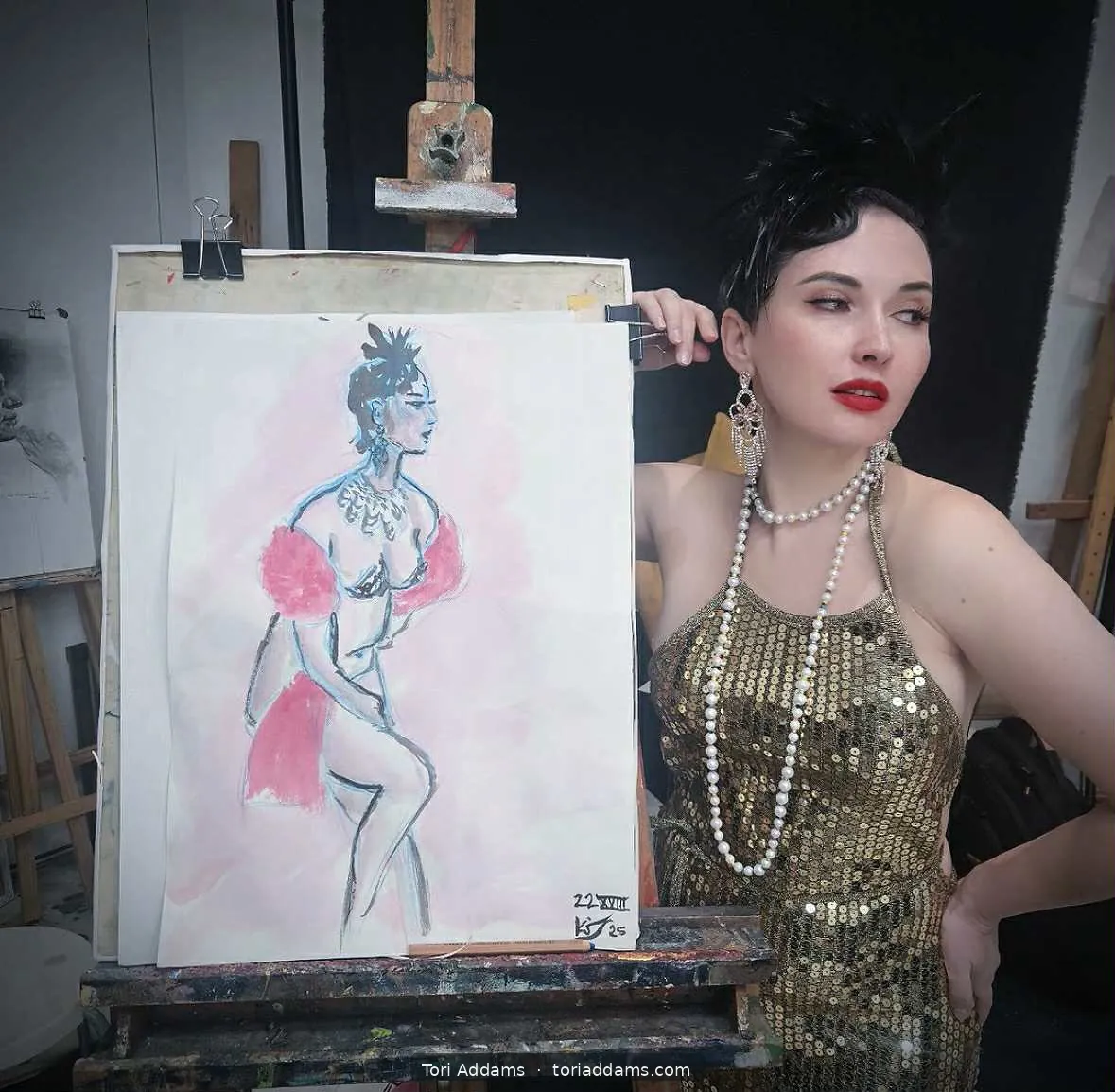 Tori with a colour figure study created by an artist